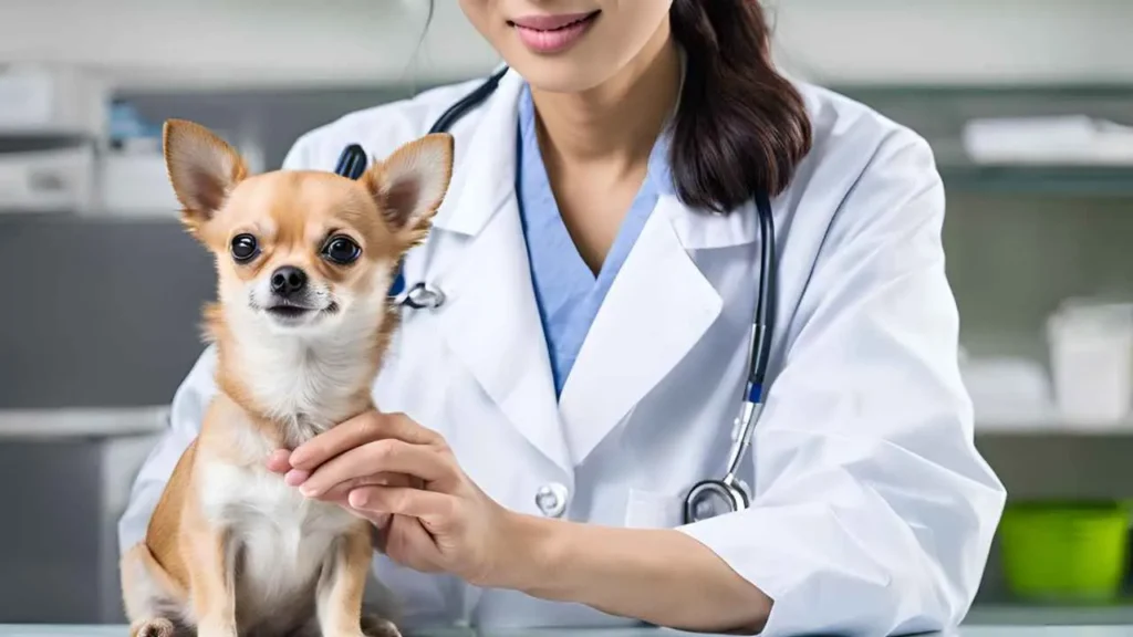 Auscultation d'un chihuahua pour vérifier qu'il n'ait pas la parvovirose