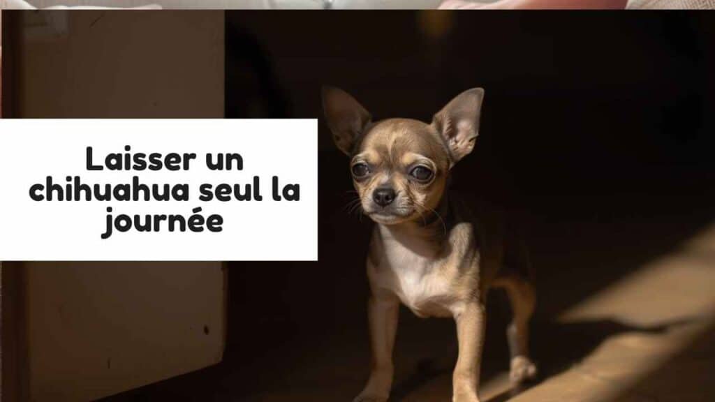 un bébé chihuahua qui attend devant la porte que ses maitres rentrent