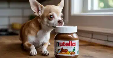 chihuahua devant un pot de chocolat