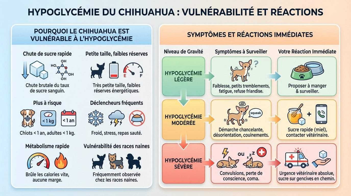 Chihuahua présentant des signes de faiblesse et d'hypoglycémie nécessitant une intervention rapide