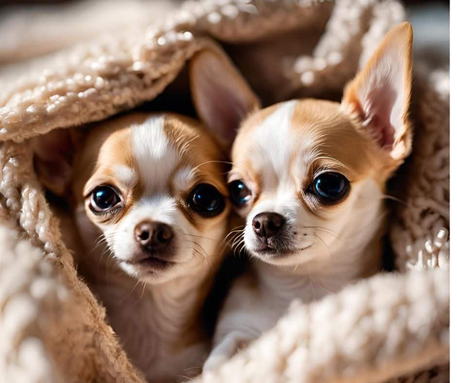 deux chihuahuas sous une couette