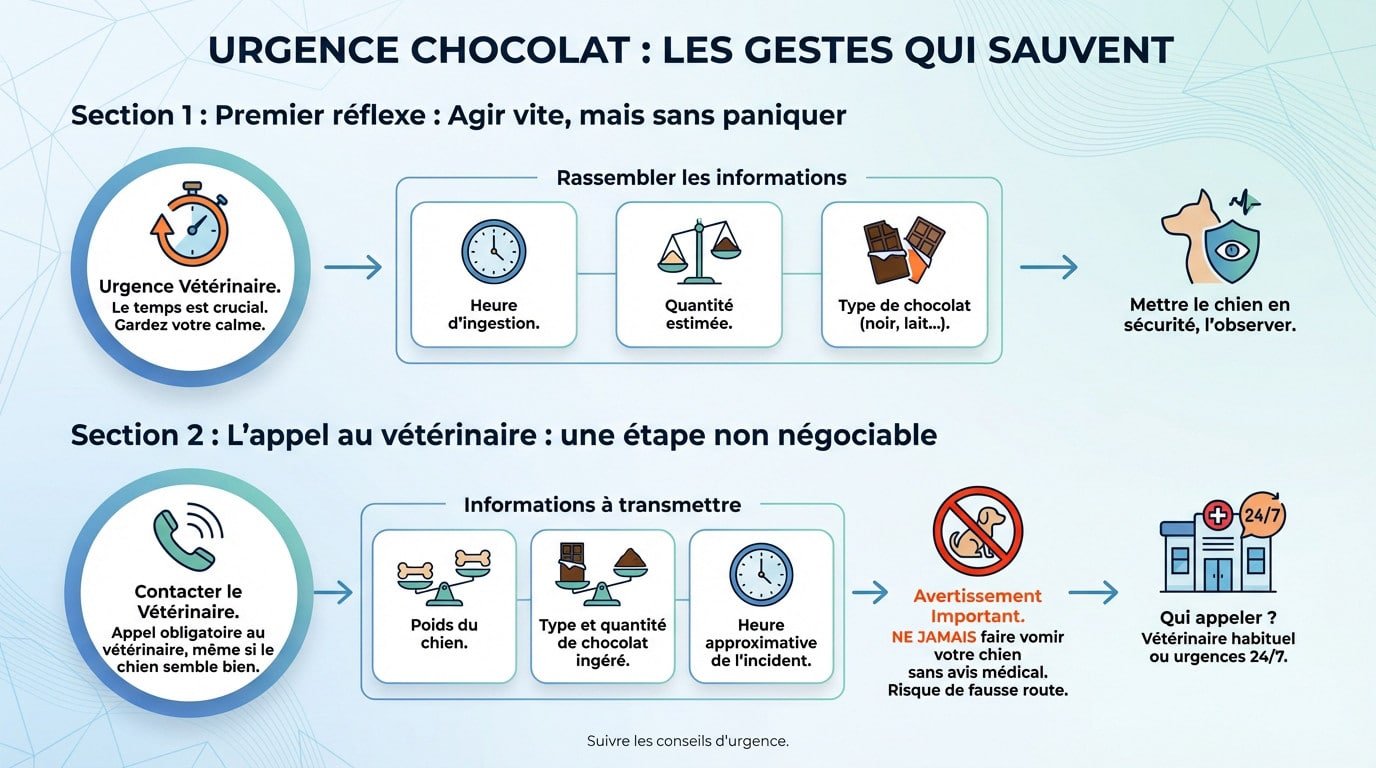 Chien devant du chocolat : urgence vétérinaire et gestes de premiers secours