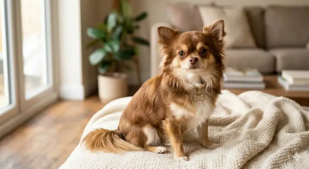 un magnifique chihuahua au poil soyeux et brillant grâce à une bonne alimentation