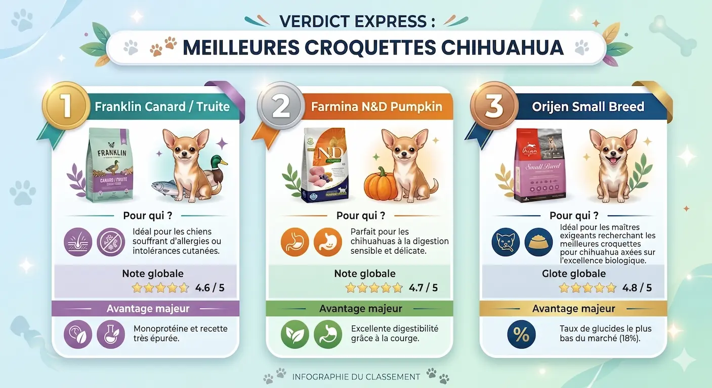 INFOGRAPHIE top 3 meilleures croquettes pour chihuahua
